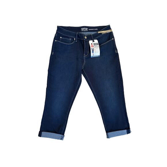 Levi's Signature Modern Capri Denim Jeans Stretch Mid Rise Dark Wash Size 12 - Picture 1 of 12